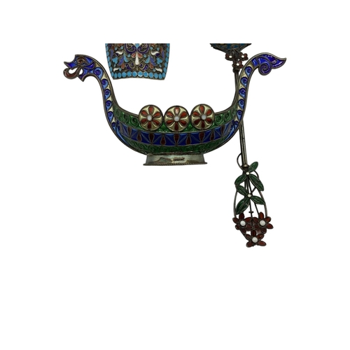 50 - A Late 19th century (1882-1899) Russian silver and enamel  caddy spoon, stamped with standard and ci... 