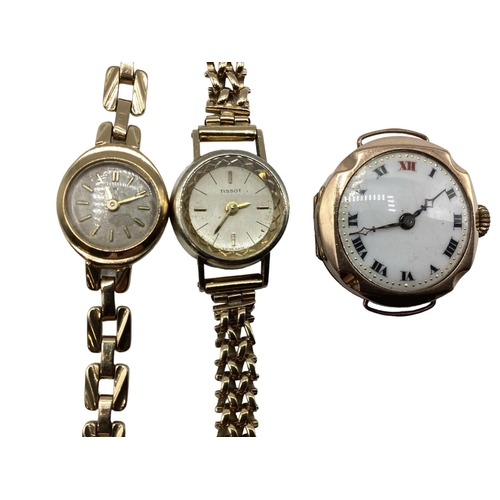 76 - A 9ct gold cased ladies Rolex cocktail watch on a 9ct integral strap. Together with a yellow metal ,... 