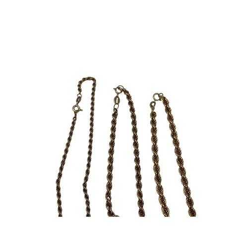 80 - Three 9ct gold rope twist necklaces. 6.15g.