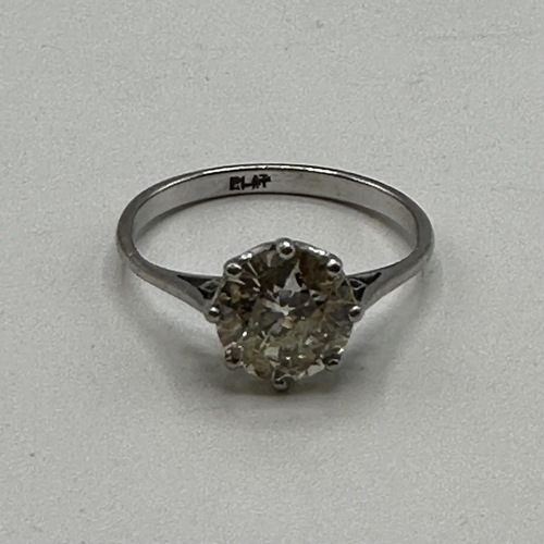 54 - A platinum and single stone diamond ring. Old brilliant cut diamond. 2.25ct in an 8 claw setting, D ... 