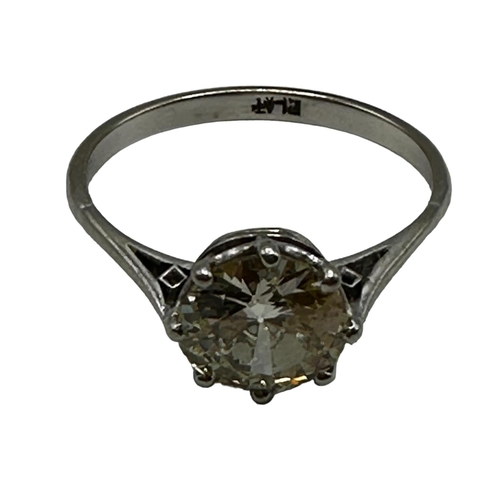 54 - A platinum and single stone diamond ring. Old brilliant cut diamond. 2.25ct in an 8 claw setting, D ... 