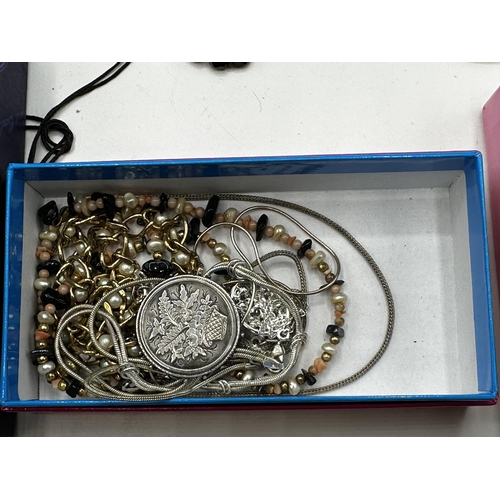 60 - A collection of costume and bead jewellery, white metal bangles etc.