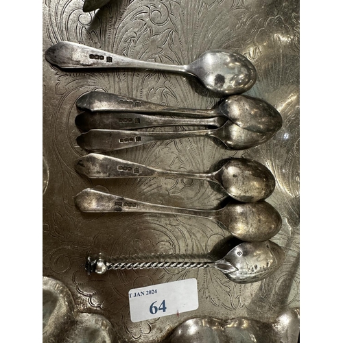 64 - A collection of silver plated wares together  with a  collection of sterling silver tea spoons.