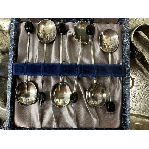 64 - A collection of silver plated wares together  with a  collection of sterling silver tea spoons.