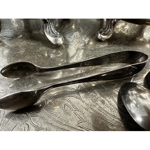 64 - A collection of silver plated wares together  with a  collection of sterling silver tea spoons.