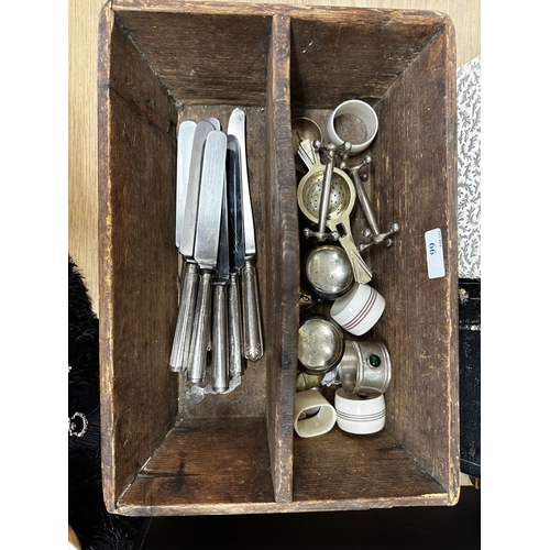 66 - A set of 6 Sterling silver handled knives, and a collection of silver plated items, tea caddy spoons... 