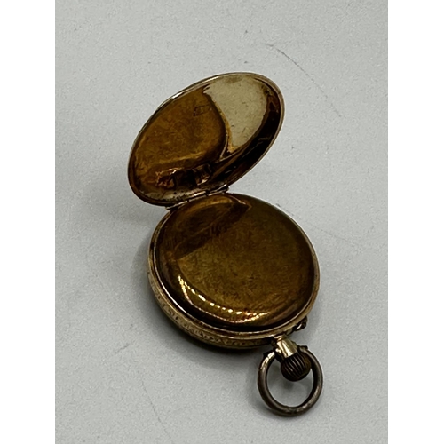 91 - A 14ct gold ladies pocket watch, gold face with Roman numeral markers. 8.7g.,