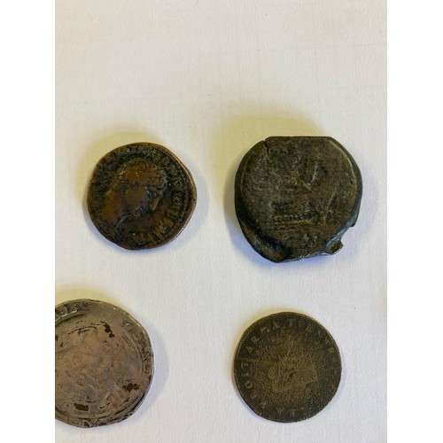 98 - A collection of coins of Antiquity. Roman possibly Greek examples in bronze. Most heavily worn.  Ple... 