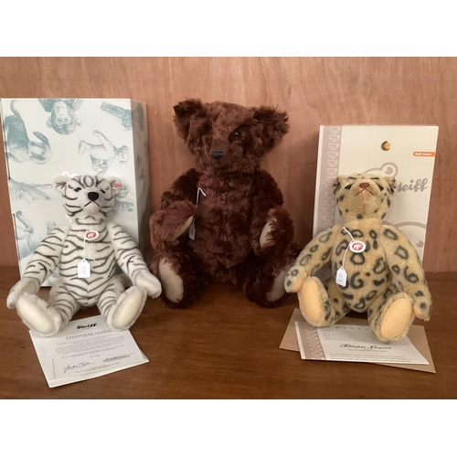 103 - Two Steiff bears, boxed, certificates;  Alpaca, limited, 40cm and Zebra, all good condition, plus an... 