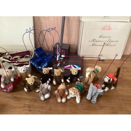 113 - Part Steiff Millenium carousel to include 8 miniature Steiff bears, all with buttons, and 4 carousel... 