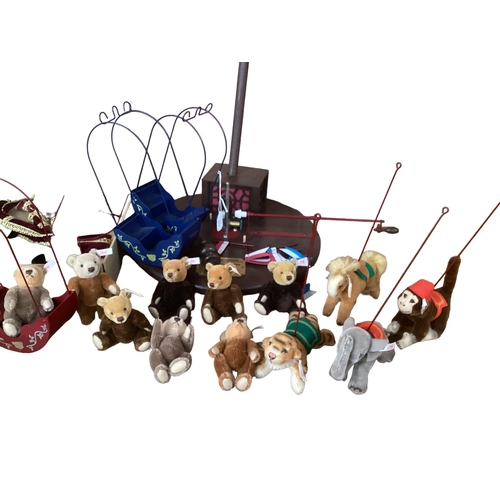 113 - Part Steiff Millenium carousel to include 8 miniature Steiff bears, all with buttons, and 4 carousel... 