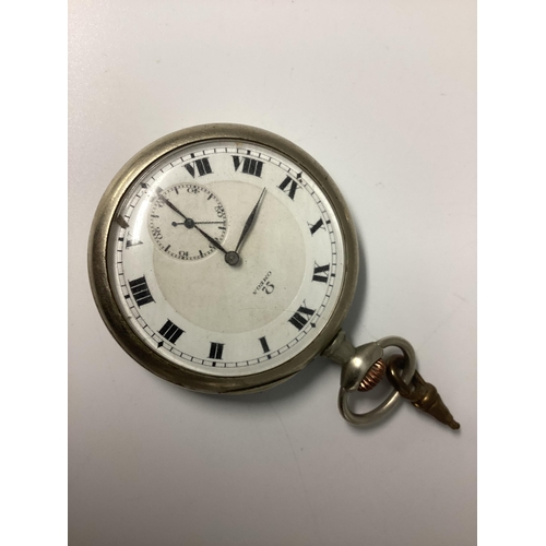 54 - A Stirling silver keywind pocket watch, with engraved gilt silver face, with gilt Roman numeral mark... 