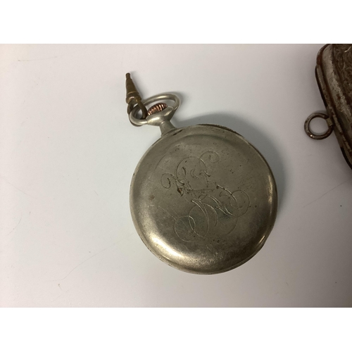 54 - A Stirling silver keywind pocket watch, with engraved gilt silver face, with gilt Roman numeral mark... 