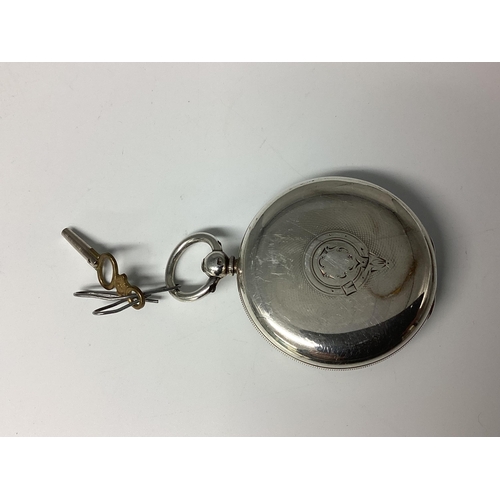 54 - A Stirling silver keywind pocket watch, with engraved gilt silver face, with gilt Roman numeral mark... 