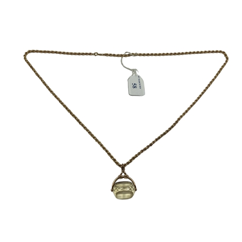 58 - A 9ct gold rope twist necklace. 82cm, 20.53g. Together with a 9ct gold mounted citrine swivel watch ... 