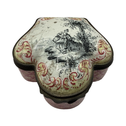 252 - A Bilston enamel box, with pink decoration to base, some surface wear, approx 9cm L