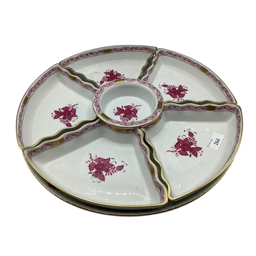 264 - A Herend Raspberry Apponti crudite serving dish, 7 pieces, approx 37cm diameter