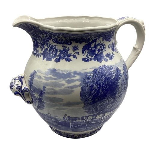 265 - An oversized blue and white Spode jug, marked to base, 