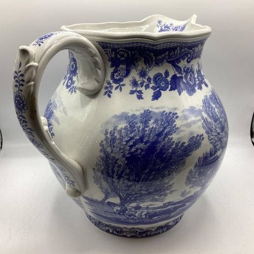 265 - An oversized blue and white Spode jug, marked to base, 