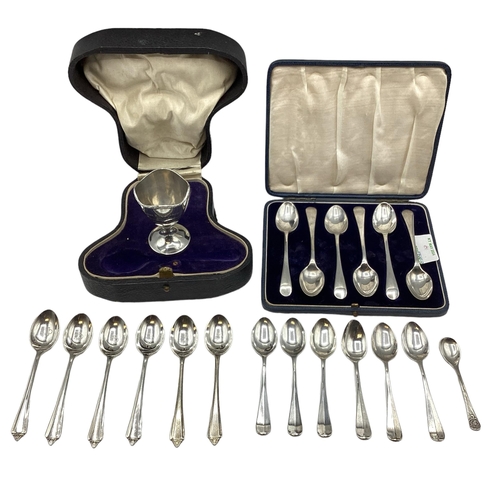 61 - Collection of sterling silver items, teaspoons, egg cups etc, Various dates and makers.