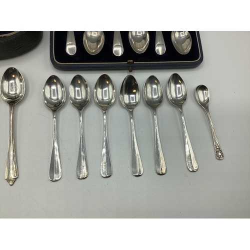 61 - Collection of sterling silver items, teaspoons, egg cups etc, Various dates and makers.