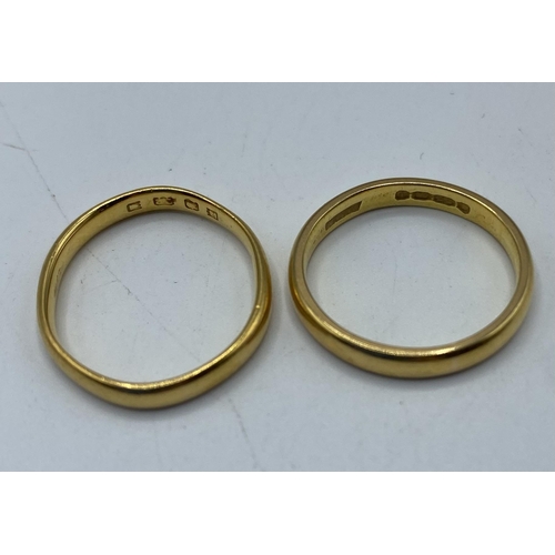 140 - Two 22ct gold wedding bands, 5.6g, size L and size K.