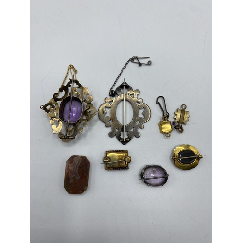 26 - A collection of 19th Century yellow and white metal jewellery to include a blue enamel and seed pear... 