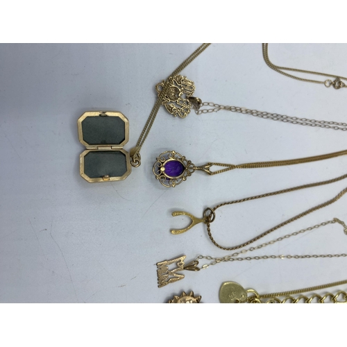 36 - A collection of 9ct gold items together with an unmarked yellow metal amethyst set pendant. Total we... 