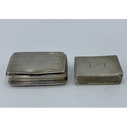 80 - An unmarked white metal pocket snuff box, together with sterling silver matchbox case