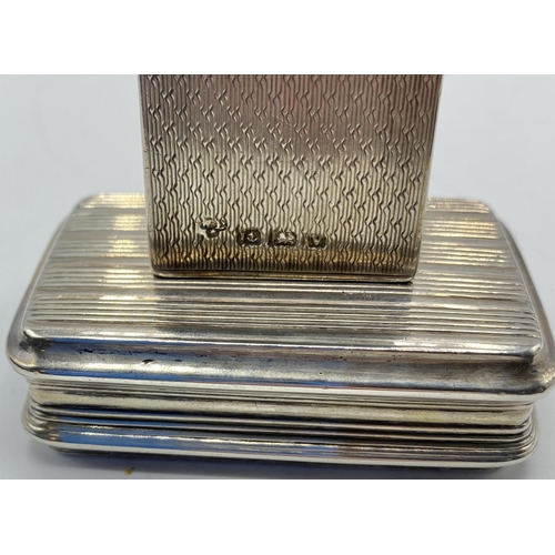 80 - An unmarked white metal pocket snuff box, together with sterling silver matchbox case