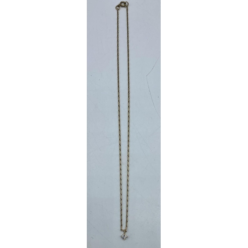 87 - A single stone diamond set pendant on a 9ct gold fancy link necklace. 3.06g.