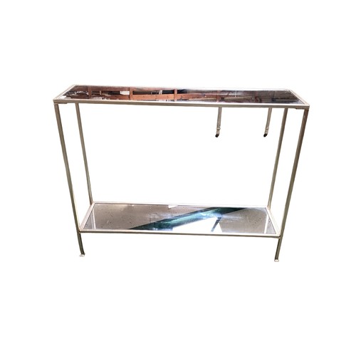 564 - OKA metal and mirrored two tier console table 100cm W x 2y cm D x 80.5 cm H