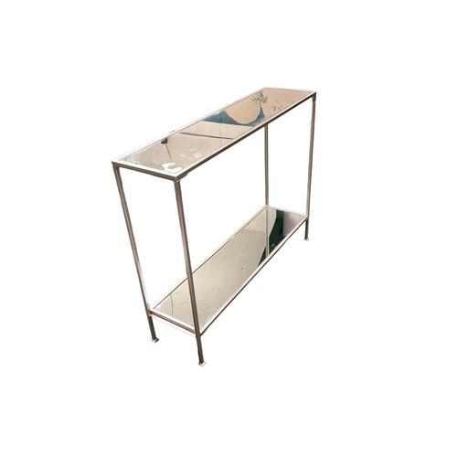 564 - OKA metal and mirrored two tier console table 100cm W x 2y cm D x 80.5 cm H