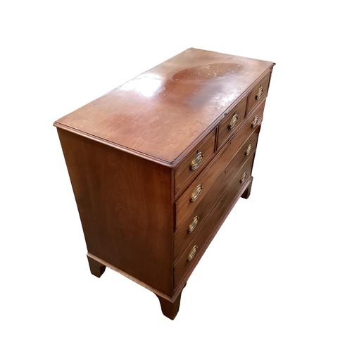 573 - A line inlaid mahogany chest of 3 short over 3 long drawers, 99cm H x 114cm Wide, some losses, scrat... 