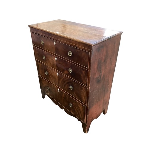 575 - A mahogany chest of 5 long graduated drawers, with circular brass drop handles, some wear and losses... 