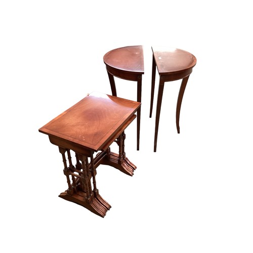 569 - A pair of modern reproduction demi lune side tables 61cm wide x 70cm High, and a nest of tables,  50... 