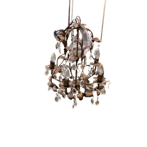 235 - A modern decorative brass style chandelier, with five light branches, and glass lustre drops, 54cm H