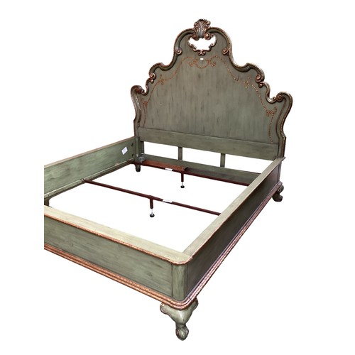 614 - Thomasville Pisa Mansion King bed Hills of Tuscany Green Gold Leaf 226 cm L x 210 cm W (purchased Is... 