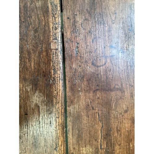 623 - Large French provincial chestnut plank top refectory table  274 cm L x 95 cm W, old worm holes, see ... 