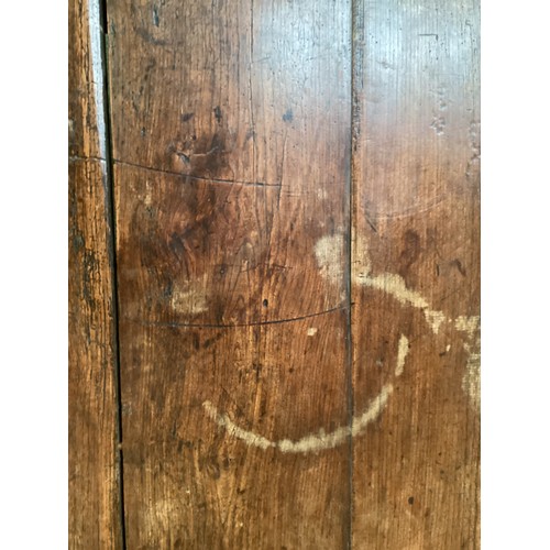 623 - Large French provincial chestnut plank top refectory table  274 cm L x 95 cm W, old worm holes, see ... 