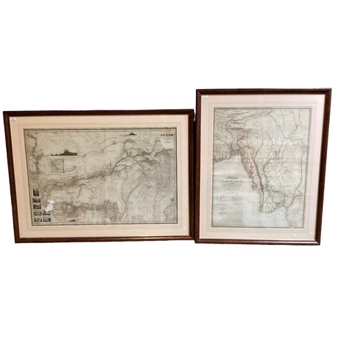 421 - Three framed and glazed maps, one of Assam, one of Burmese Empire (vendor inherited from the Higgins... 