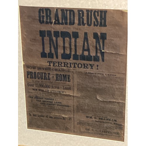 418 - Grand Rush for Indian Territory. A framed 19th century style advertising poster in a gilt glazed fra... 