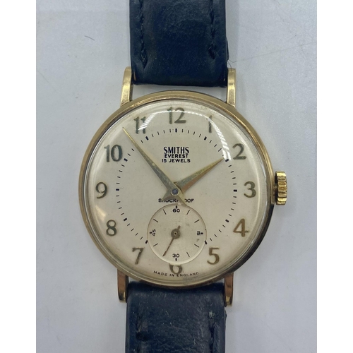 158 - A 9ct gold 32mm cased Smiths Everest Gentleman's wristwatch. Ivory face with gold Arabic markers . S... 