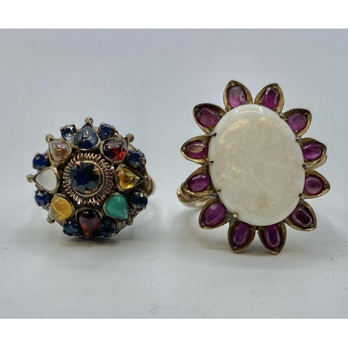 169 - A 14ct gold Anglo Indian design dress ring set with cabochon citrines and garnets together with an u... 