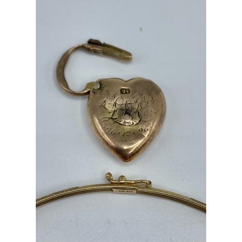 176 - A 9ct gold flat fancy link necklace with an unmarked yellow metal pendant, a 9ct gold heart locket. ... 