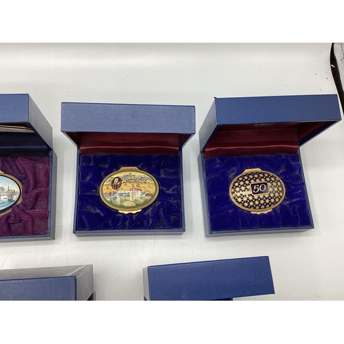 206 - A collection of seven Halcyon days enamel boxes all with presentation cases and certificates.