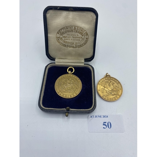 50 - Two  9ct gold athletic medal. Polytechnic Harriers. 220 yards to KW Hancock.1932 and 1943.  25.43g.