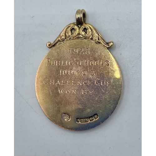 52 - A 9ct gold athletics medal. London Athletic Club. 1928 Public Schools 100 yards. In fitted case. 8.9... 