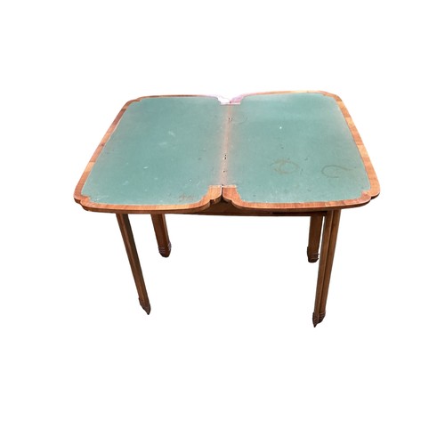 597 - Art deco folding card table with green baize interior.  Sun bleaching to top. 79 cm W with an adjust... 