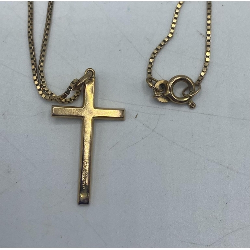 106 - A 9ct gold  box link chain together with a 9ct crucifix pendant. 38cm. 2.5g.